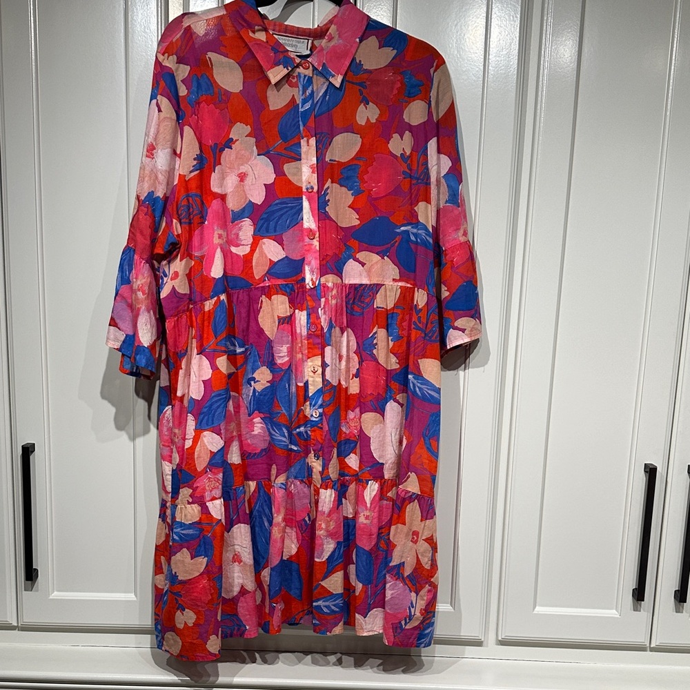 Johnny Was Vibrant Floral Long Sleeve Dress